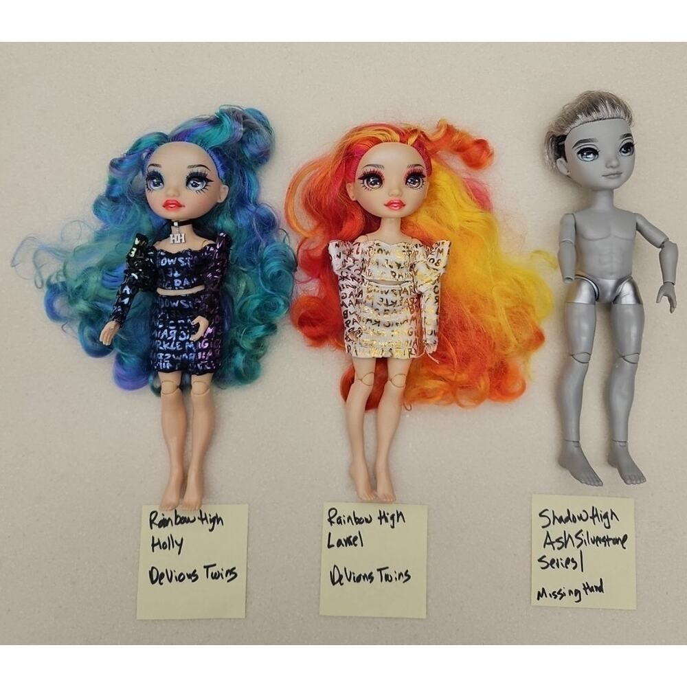 Rainbow High Twins Laurel‎ Holly De Vious Shadow Ash Silverstone LOT OF 3